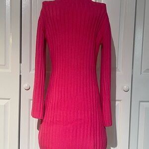 Vibrant Pink Ribbed Sweater Dress